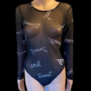 Blashe Y2K Black White Words Print Mesh Body Suit Sexy Whimsigoth Goth Small